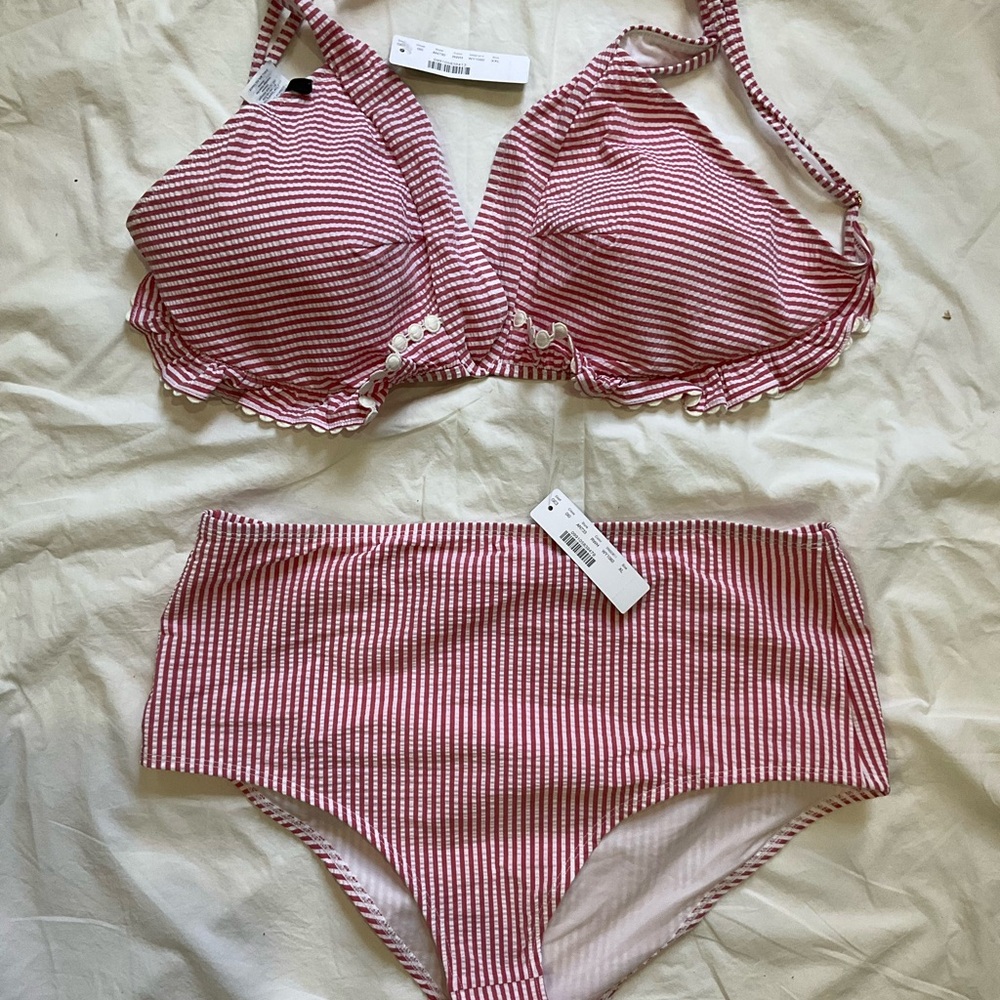 J. Crew Red and White Striped Bikini